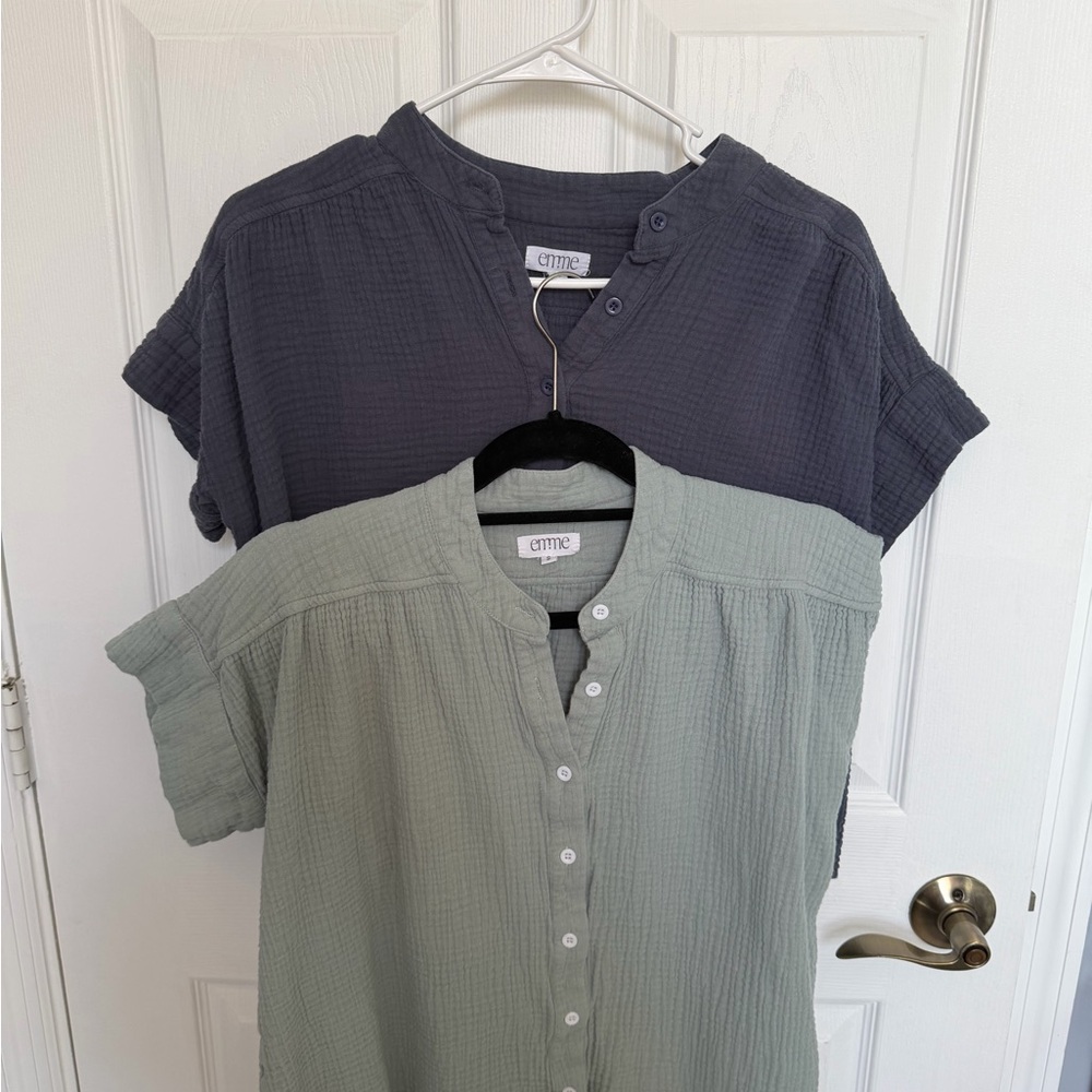 Emme mama Green Button-Up Short Sleeve maternity two Blouses